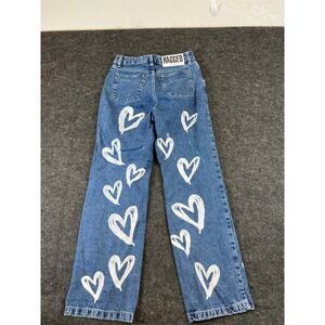 The Ragged Priest Ragged Jeans Womens 26 Blue Heart Print Wide Leg Denim Y2K